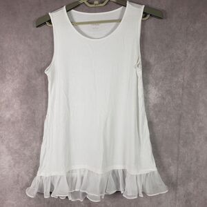 Logo Layers Shirt Womens Small White Sleeveless Tunic Tank Chiffon Hem Top